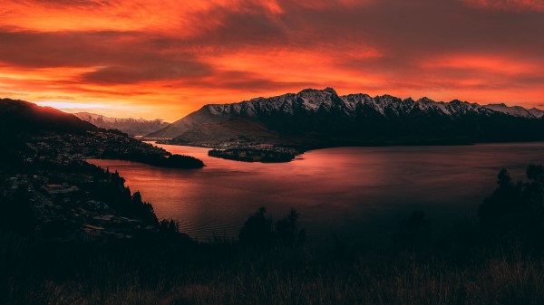 Mountains Sunset Lake Image Wallpaper