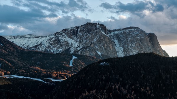 Mountains Top Sky Trees Clouds Wallpaper