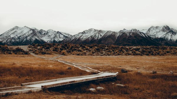 Mountains Trail Grass Sky Wallpaper