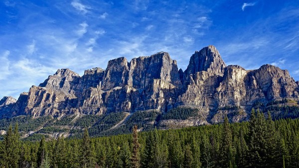 Mountains Trees Sky Wallpaper