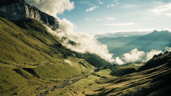 Mountains Valley Clouds Wallpaper