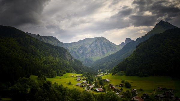 Mountains Village Forest Wallpaper