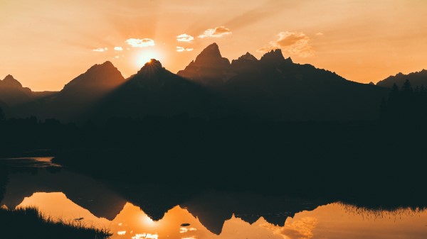 Mountains Water Sunset Wallpaper