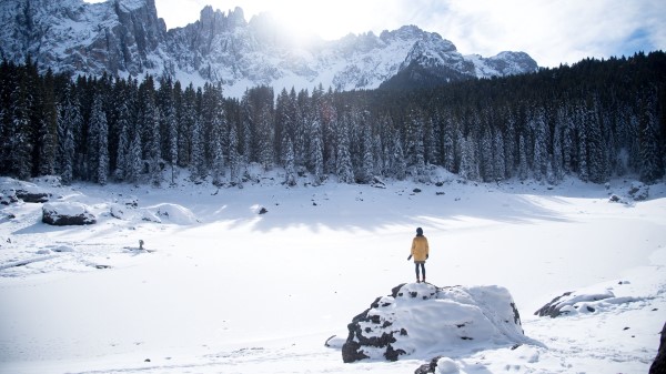Mountains Winter Man Travel Wallpaper