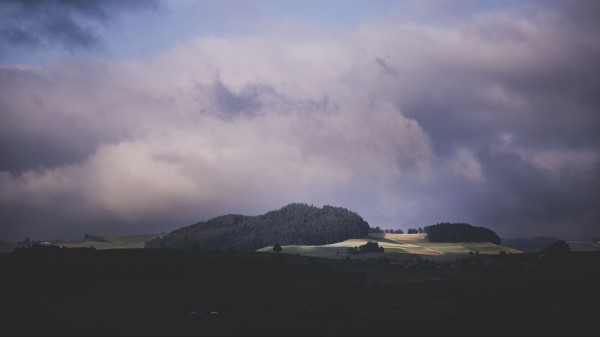Nature Mountains Field Trees Sky Clouds Wallpaper