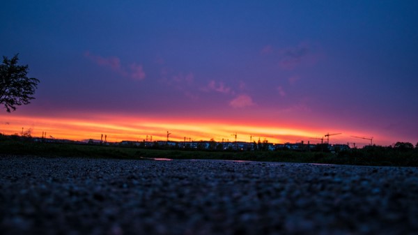 Night Sky Sunset Road Wallpaper