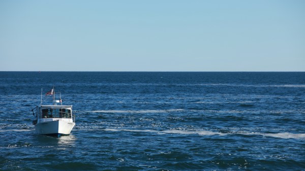 Ocean Boat Waves Horizon Wallpaper