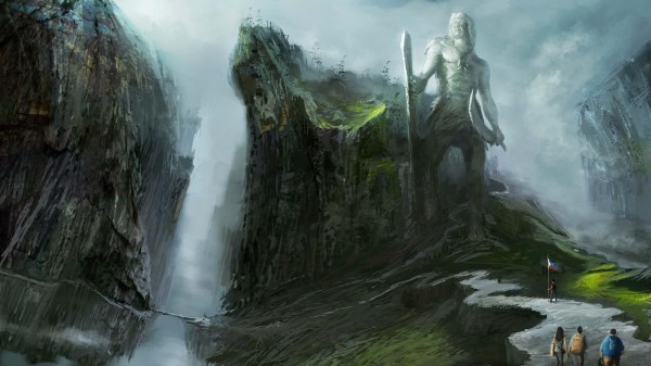 People Tourists Rocks Waterfalls Road Statue Wallpaper
