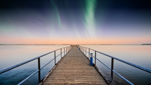 Pier Northern Lights Horizon Wallpaper