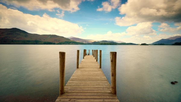 Pier River Mountain Distance Sky Wallpaper