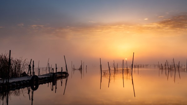 Pier Sunset Lake Wallpaper
