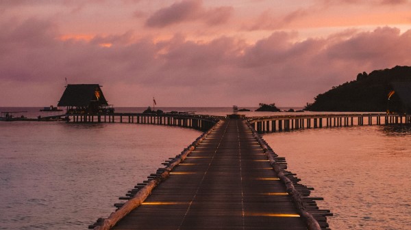 Pier Sunset Sea Wallpaper