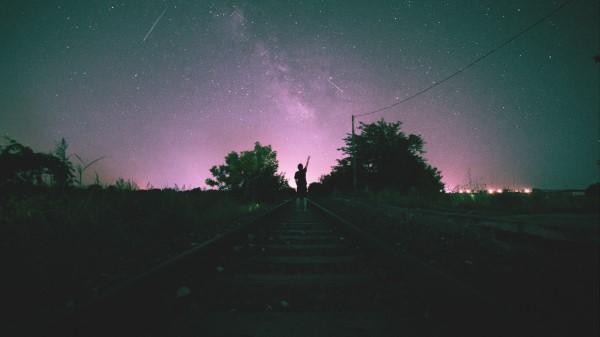 Railway Starry Sky Man Night Wallpaper
