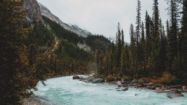 River Mountains Stones Wallpaper