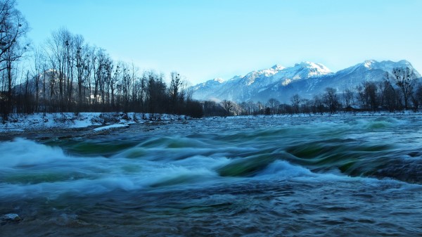 River Mountains Trees For Natur Wallpaper