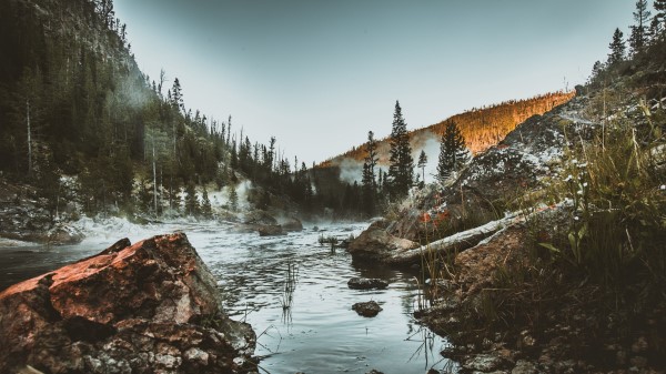 River Stones Mountains Wallpaper
