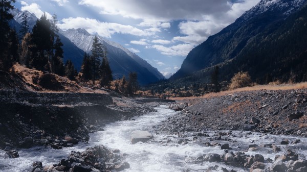 River Stream Mountains Wallpaper