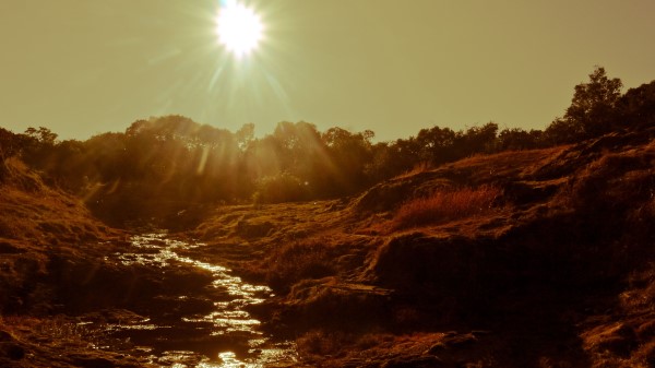 River Stream Sunset Wallpaper