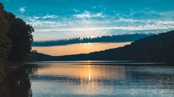 River Sunset Trees Clouds Wallpaper