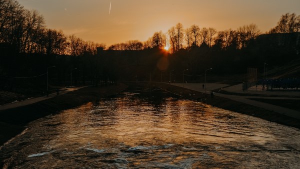 River Sunset Waves Wallpaper