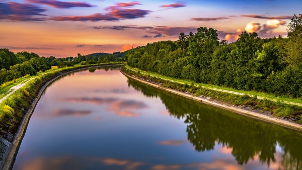 River Trees Turn Sunset Wallpaper