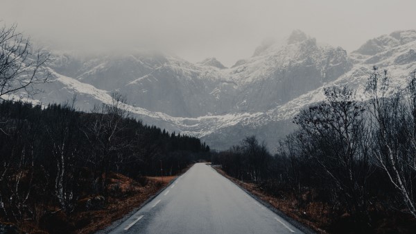 Road Mountains Trees Wallpaper