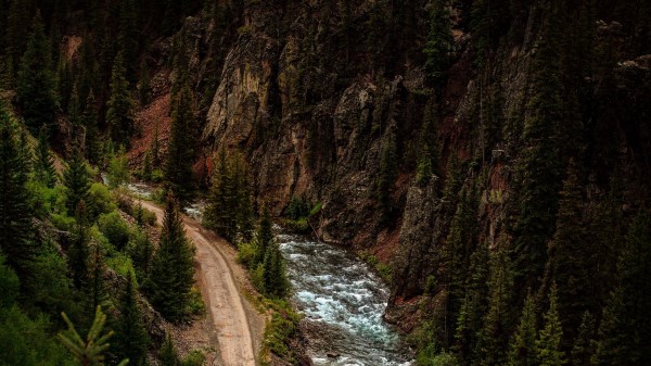 Road River Aerial View Wallpaper