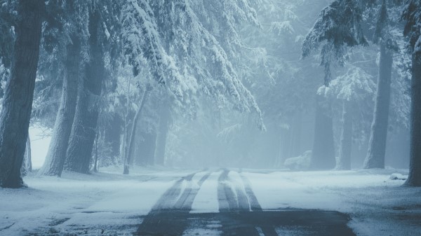 Road Snow Fog Wallpaper