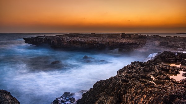 Rocks Cliff Sunset Wallpaper