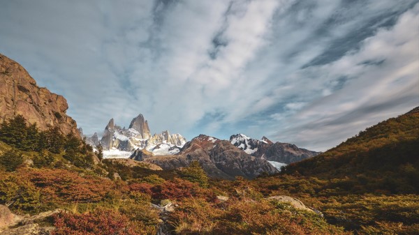 Rocks Mountains Bushes Wallpaper