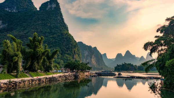 Rocks River Trees Wallpaper