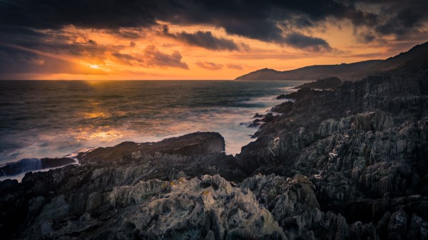 Rocks Sea Sunset E Wallpaper