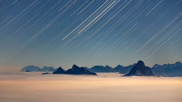 Rocks Starfall Fog Wallpaper