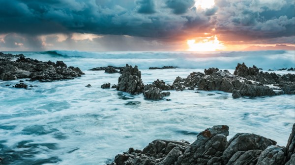 Rocks Sun Sea Wallpaper