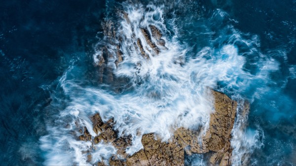 Rocks Waves Aerial View Wallpaper