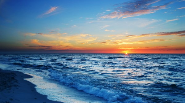 Sea Beach Evening Sun Sunset Wallpaper