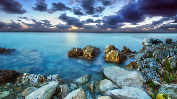 Sea Rocks Sky Landscape Wallpaper
