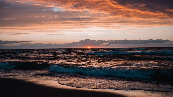 Sea Sunset Waves Image Wallpaper