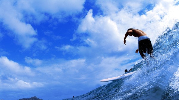 Sea Wave Spray Surf Clouds Boy Wallpaper