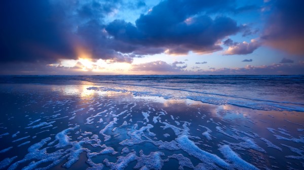 Sea Waves Foam Beach Sunset Wallpaper