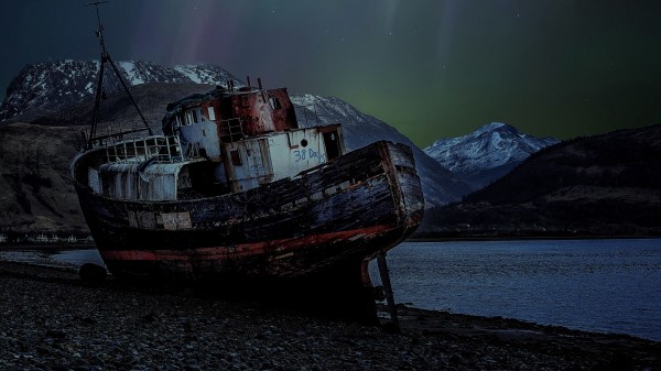 Ship Rusty Northern Lights Wallpaper