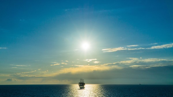 Ship Sea Horizon Clouds Wallpaper