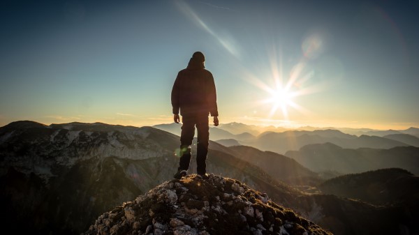 Silhouette Mountains Sunlight wallpaper