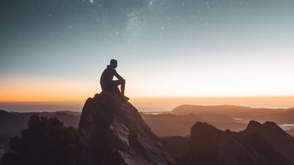 Silhouette Rocks Starry Sky Wallpaper