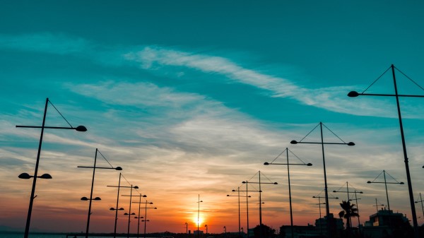 Sky Sunset Pillars Horizon Wallpaper