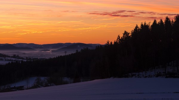 Sky Trees Dawn Snow Clouds Wallpaper