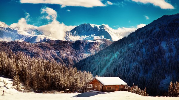 Snow Mountains And Trees Wide Wallpaper