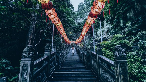Stairs Chinese Lanterns Climb Wallpaper