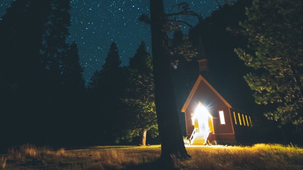 Starry Sky House Forest Wallpaper