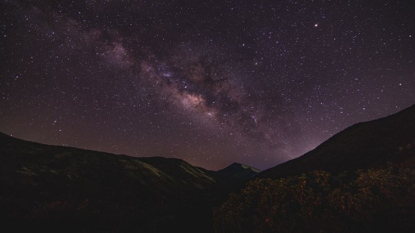 Starry Sky Mountains Night Milky Way wallpaper